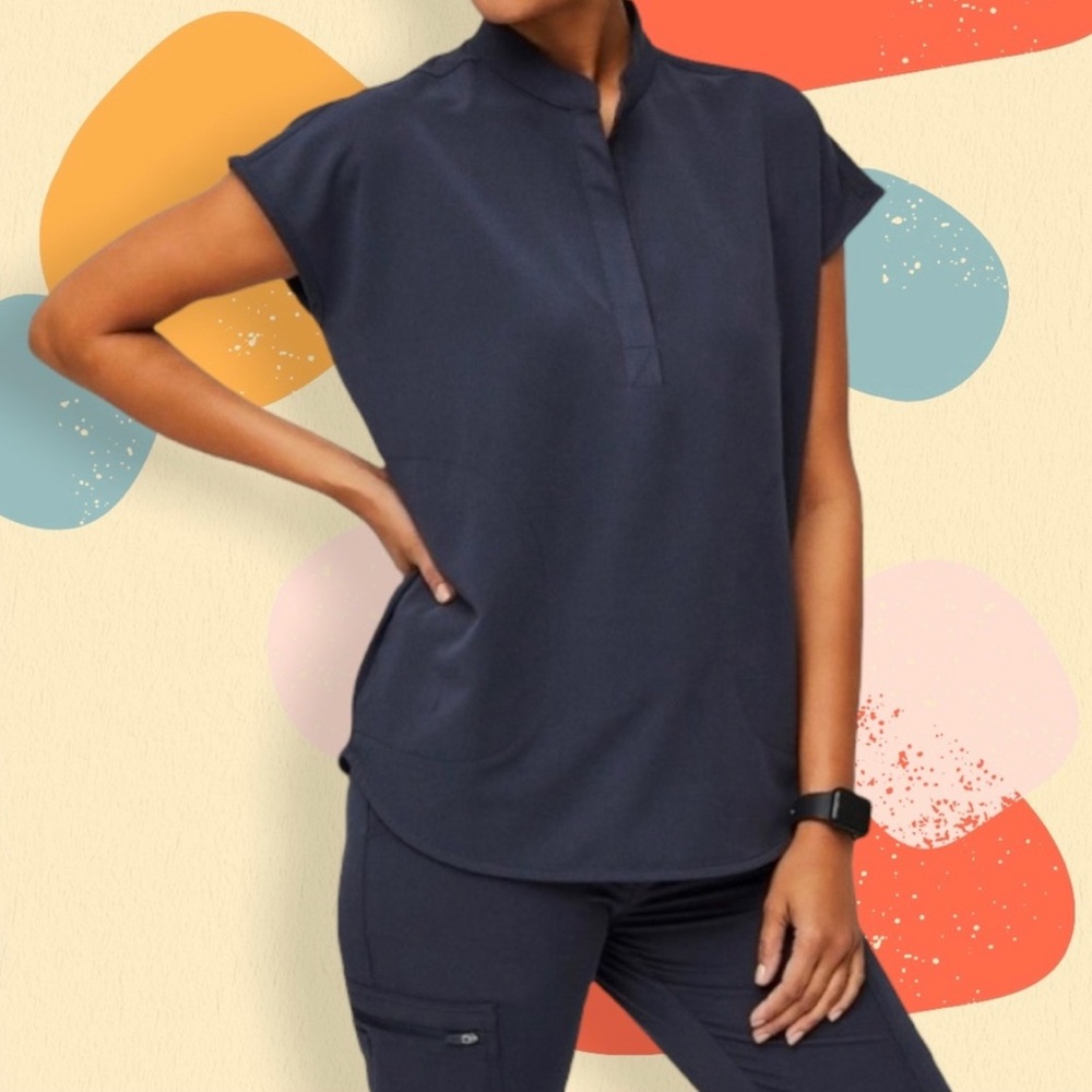 Figs Rafael Scrub Top - Quiet Navy